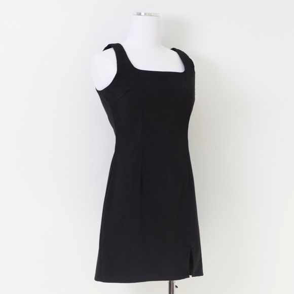 Vintage Dresses & Skirts - 90's Vintage Square Neck Front Slit Mini